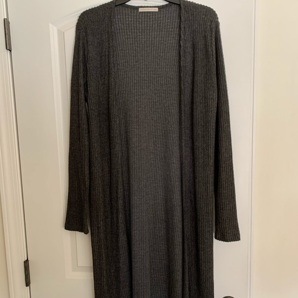 long gray sweater